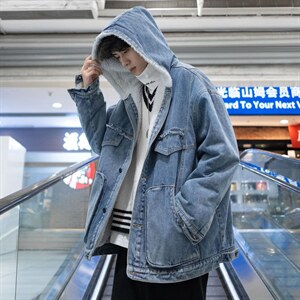 A609 P130 冬季男士连帽羊羔毛加厚保暖牛仔夹克棉衣外套潮图片