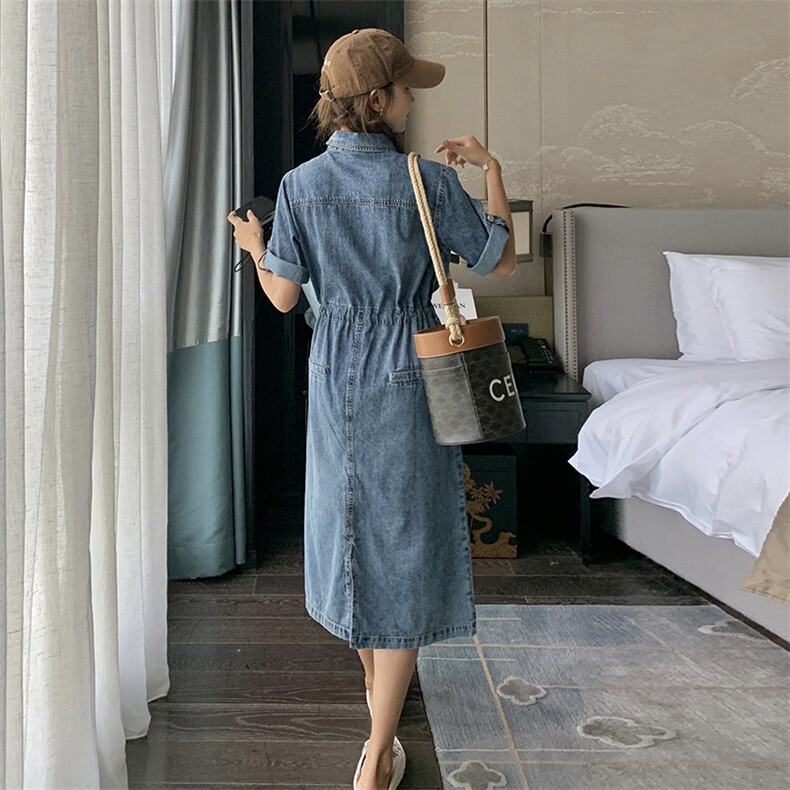 【现货】2025夏新中长款牛仔衬衫领连衣裙2C037088P,女装连衣裙,2C037
