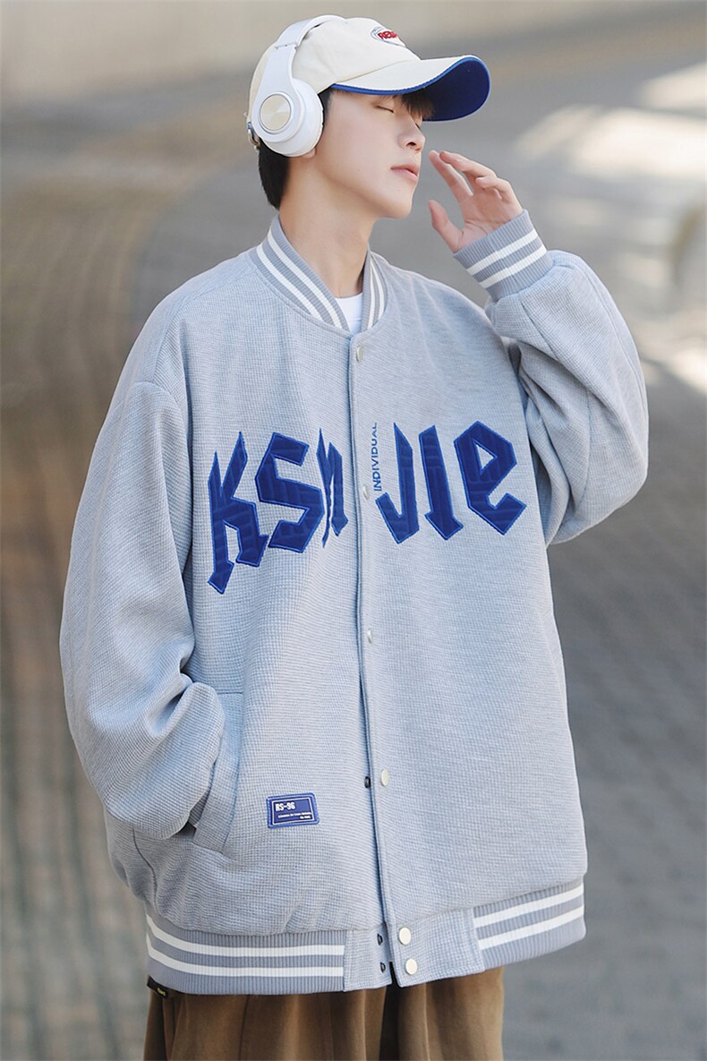 秋季潮牌棒球服男女潮流港风学院风华夫格夹克外套模特J202-P75,男装夹克,星座815-2