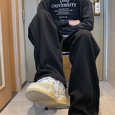重磅加绒休闲卫裤男秋冬美式复古灰色阔腿裤子青少年垂感运动长裤，男装休闲裤，星座601-2