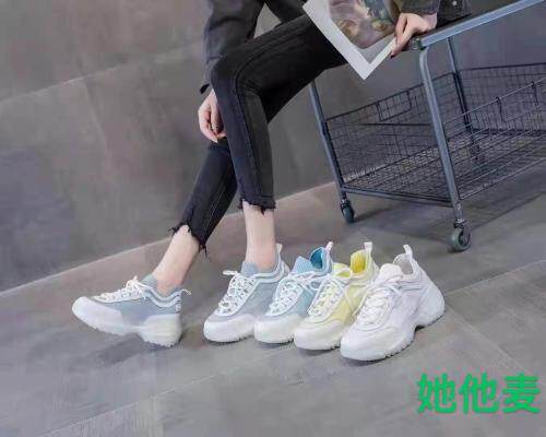 春季新款韩版潮流网红水晶底运动鞋透气老爹鞋，其它，她他麦
