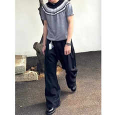 美式复古费尔岛撞色圆领短袖t恤夏季百搭亨利领针织上衣KTX143，男装T恤，星座208-5