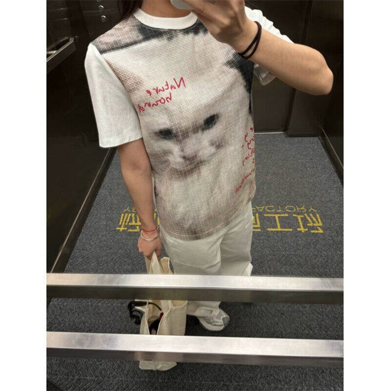 美式高街涂鸦猫咪满印短袖t恤男夏季五分袖TX7306-P35,男装T恤,星座1007（原301D）