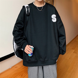 Y5035 P35秋季港风刺绣圆领卫衣男宽松长袖T恤打底衫外套图片