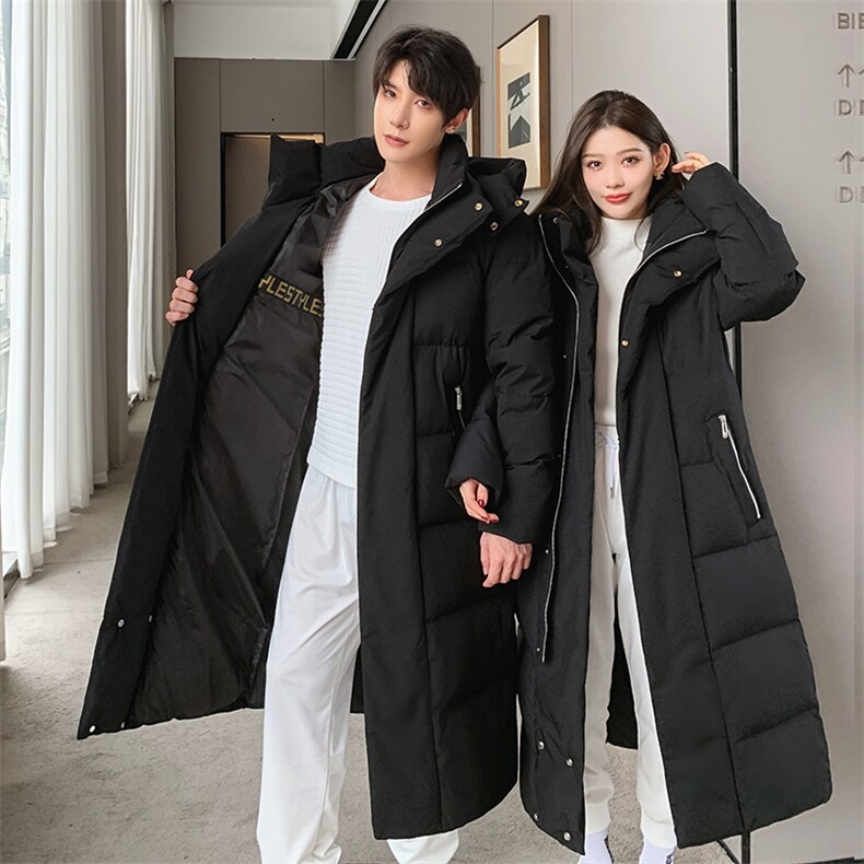 深度备货！男女中青年韩版情侣装羽绒服过膝长款羽绒外套大衣,男装羽绒服,钱塘723