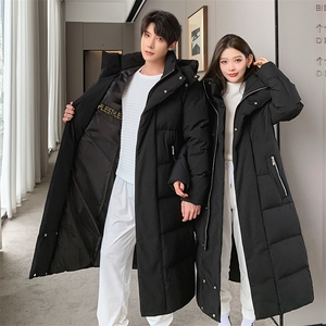 深度备货！男女中青年韩版情侣装羽绒服过膝长款羽绒外套大衣图片