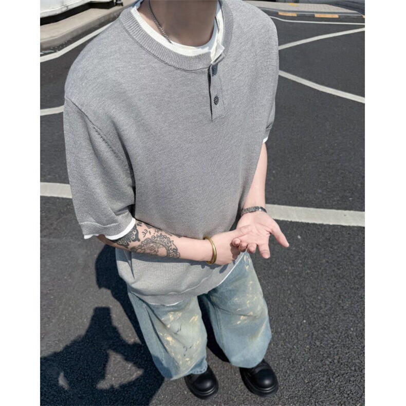 WJ0160-P63亚麻T恤男短袖宽松夏季薄款冰丝体恤潮流五分袖上衣,男装T恤,电商C233