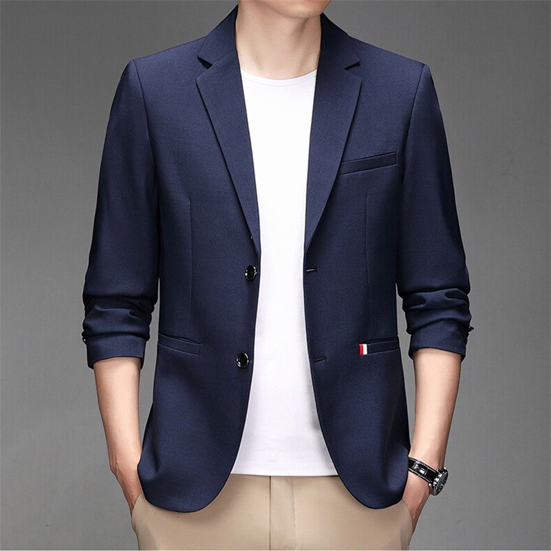 春秋新款中年男士休闲西服上衣中年西装爸爸薄款外套图片