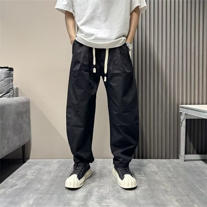 Y222高级感拼接薄款休闲哈伦裤男纯色宽松阔腿弯刀裤男装直筒长裤,男装休闲裤,星座308A-1（原309B-1）