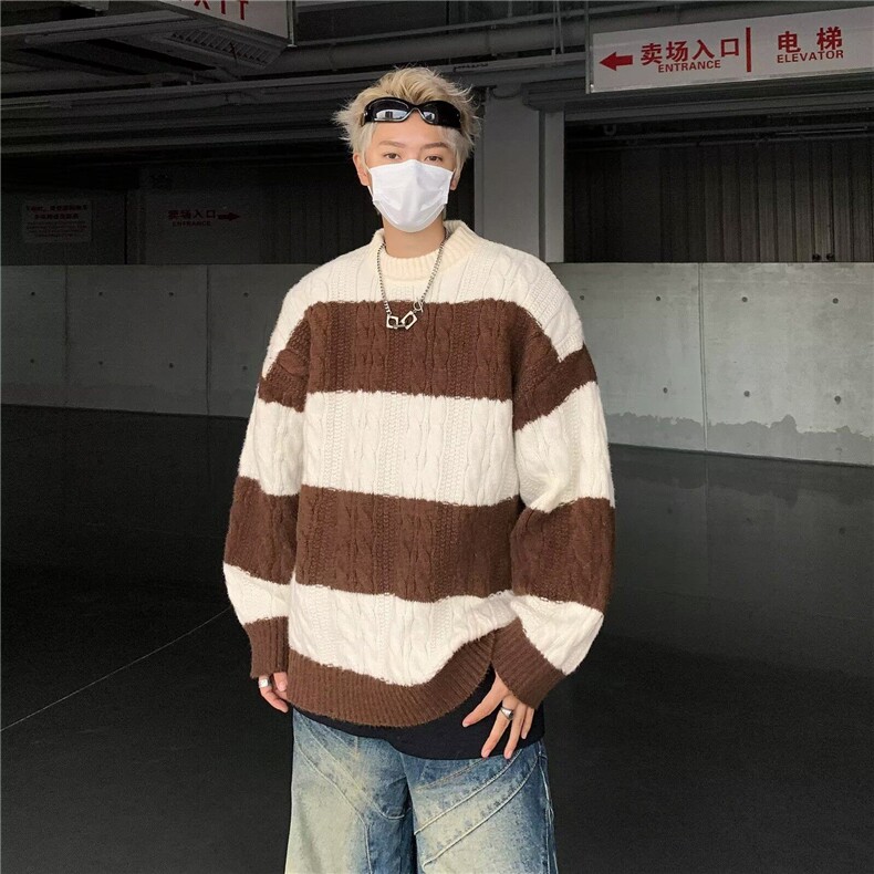 DMY9215-P53撞色条纹毛衣百搭简约气质时尚流行慵懒新款潮流毛衣,男装针织衫/毛衣,星座603-2