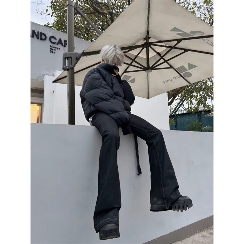 美式复古vibe裤子男款高街cleanfit弯刀微喇黑色牛仔裤修身直筒裤,男装棉衣,星座603-2