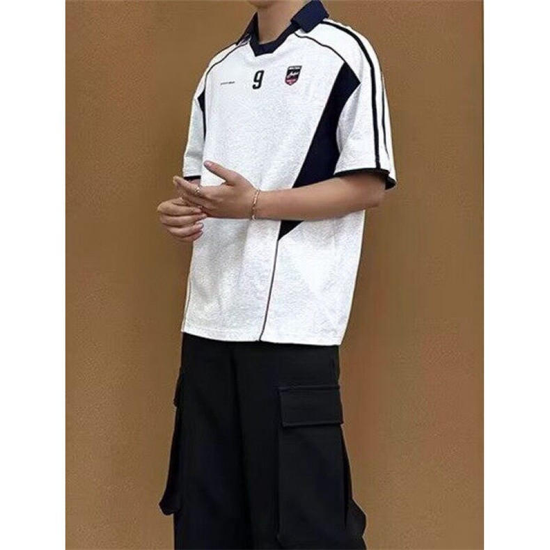男装夏季新品美式球衣运动衣服翻领POLO衫男宽松拼接T恤T7506,男装Polo衫,星座1116A（原606A-3）
