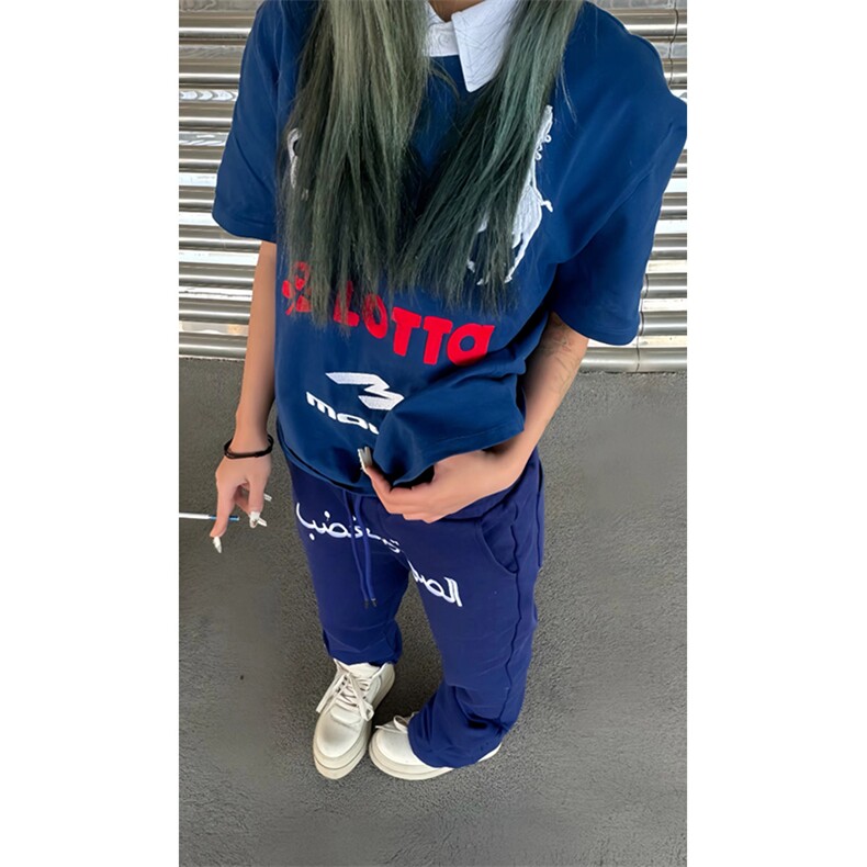 美式高街潮牌男女运动休闲裤直筒宽松慵懒显瘦印花休闲卫裤子,男装休闲裤,电商A486