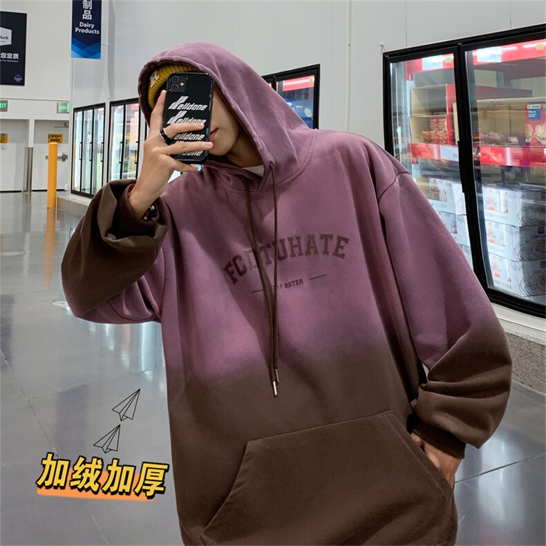扎染渐变连帽卫衣男秋季潮牌oversize加绒宽松复古外套W6387-P40,男装卫衣,星座512-2