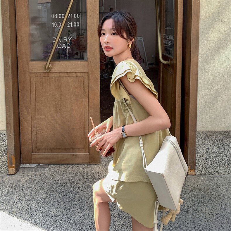 韩系甜美小个子套装女2025夏季新款小飞袖上衣短裤时尚显瘦两件套，女装套装/套裙，维壹