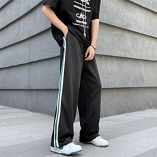 炸街裤子男港风高街ins潮牌夏季反光条直筒宽松休闲长裤EK58P32，男装休闲裤，星座1116-2