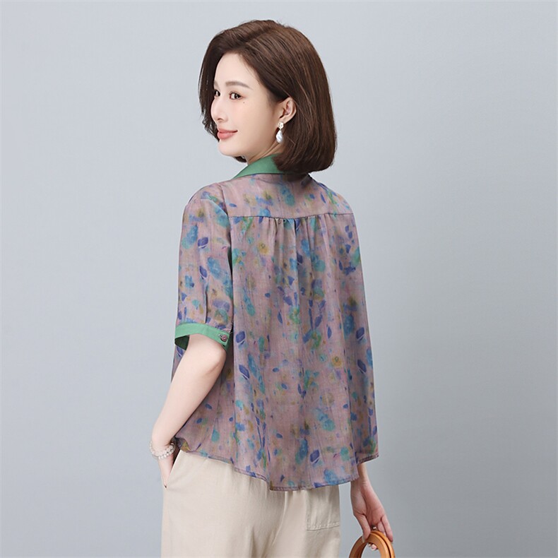 夏季冰丝棉麻女夏装2024新款妈妈洋气时尚休闲亚麻,女装蕾丝衫/雪纺衫,依恋蒂丝