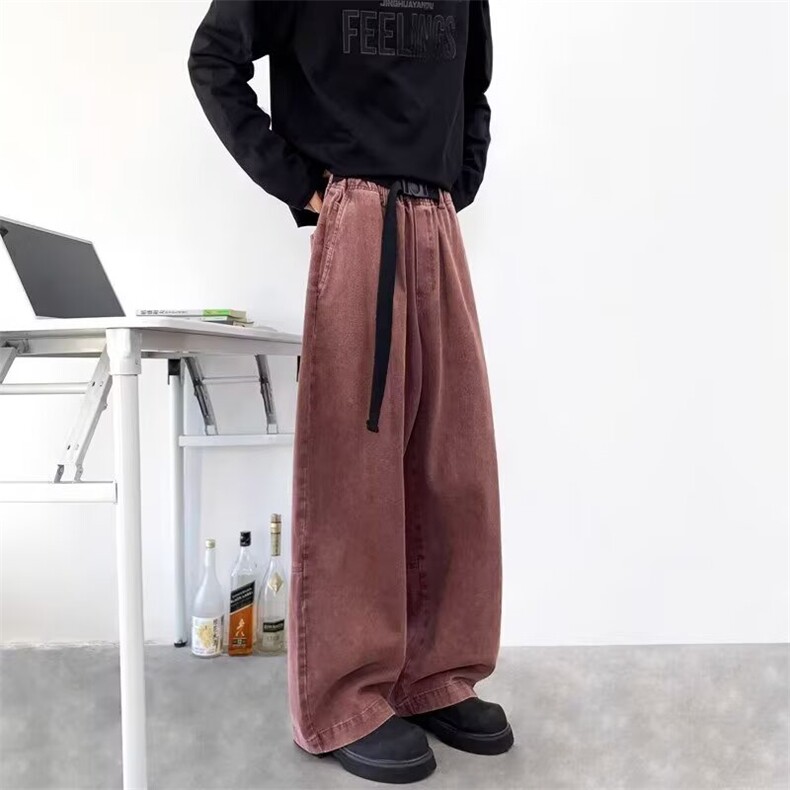 秋季潮流修身休闲裤酒红色直筒弹力休闲裤男士秋冬酒红色牛仔男裤,男装休闲裤,星座506A