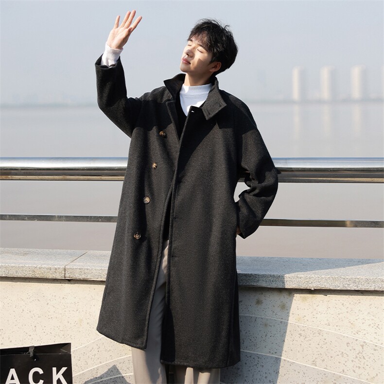 冬季宽松休闲毛呢大衣男韩版过膝呢子外套风衣潮XZ811A-F308-P138，男装风衣，星座811A