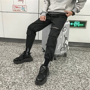 703-K168-P50港风多口袋工装休闲运动裤ins反光字直筒束脚长裤图片
