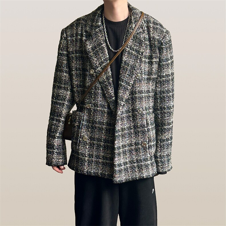 秋冬小香风西装外套男潮格纹呢子西服A351-AX2506-P125图片