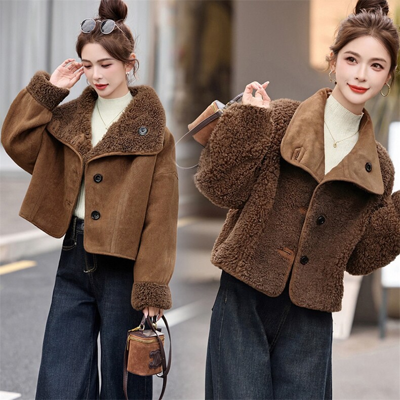 【大货已出】双面穿羊羔毛外套女冬季新款小众设计感百搭皮毛一体，女装羊羔毛/颗粒绒，韩蔻秀