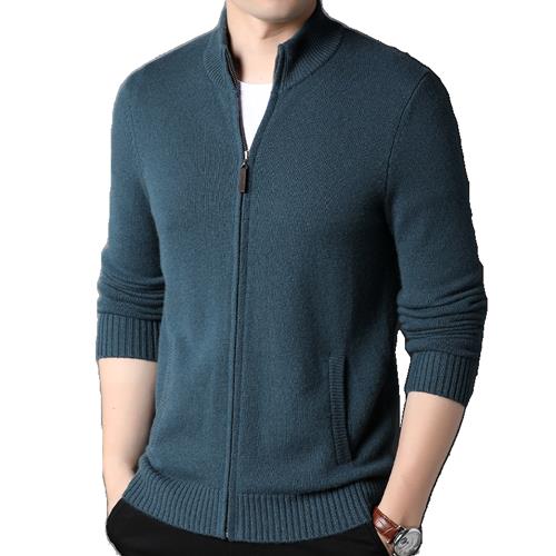 F81816山羊绒加厚主推新款百搭中青年男士开衫立领羊绒衫,男装针织衫/毛衣,钱塘207-1