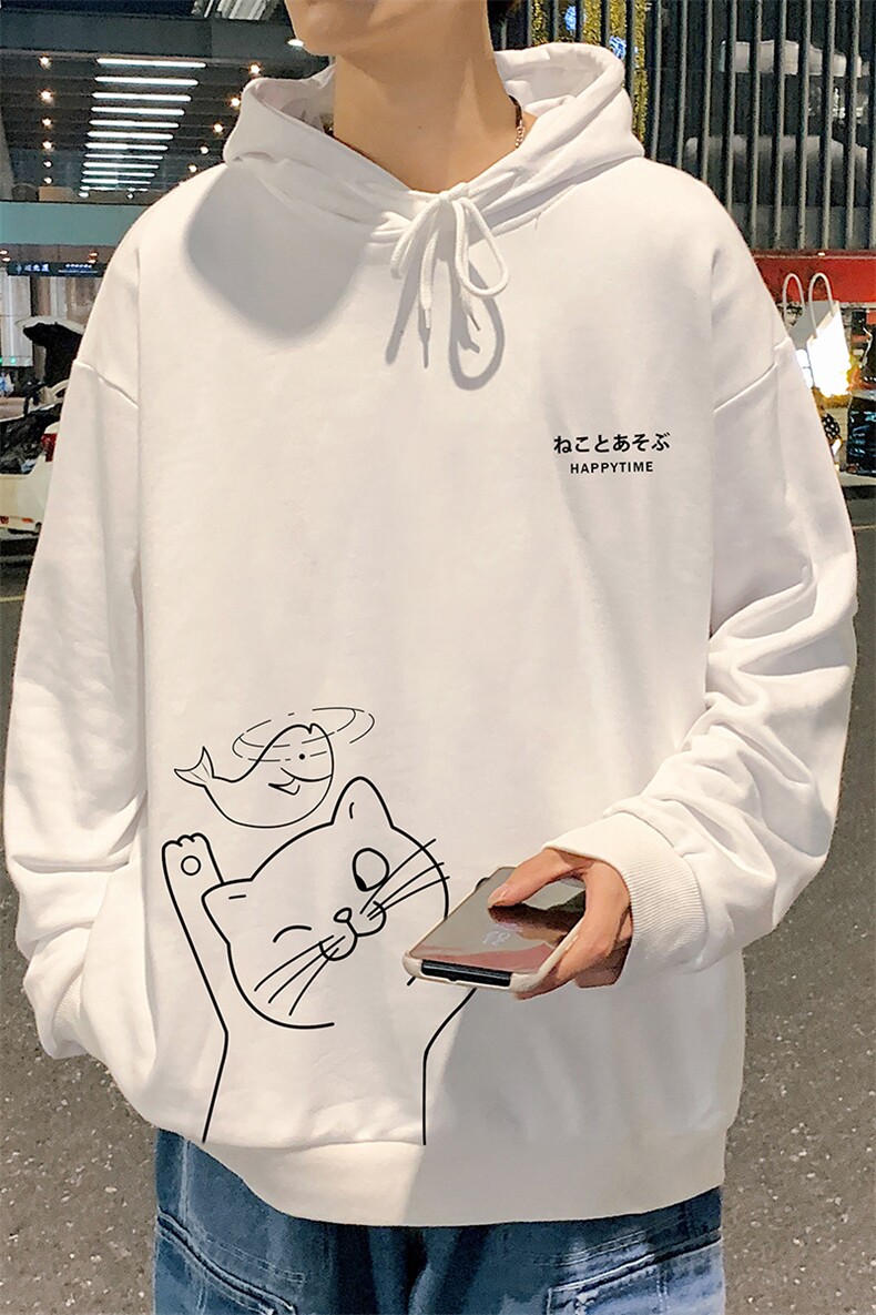 WY2133-P35加绒款-P40纯棉连帽卫衣男大码运动帽衫宽松薄外套男,男装卫衣,电商A040