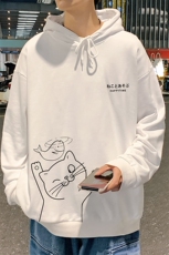 WY2133-P35加绒款-P40纯棉连帽卫衣男大码运动帽衫宽松薄外套男，男装卫衣，电商A040