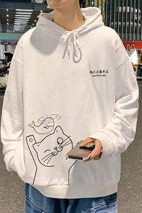 WY2133-P35 加绒款-P40 纯棉连帽卫衣男大码运动帽衫宽松薄外套男图片