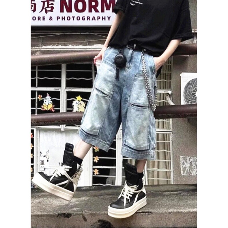 美式高街设计感工装牛仔短裤男新款宽松直筒多口袋七分裤ND12,男装牛仔裤,星座1116A（原606A-3）