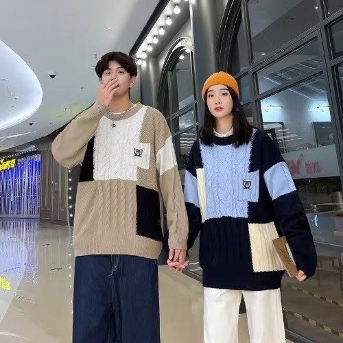 网络图现货美式复古潮牌撞色纽花毛衣J593-P40,男装针织衫/毛衣,星座715-7