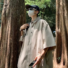 日系复古短袖衬衫男士夏季薄款工装衬衣潮牌百搭宽松休闲半袖外套，男装衬衫，星座716-2
