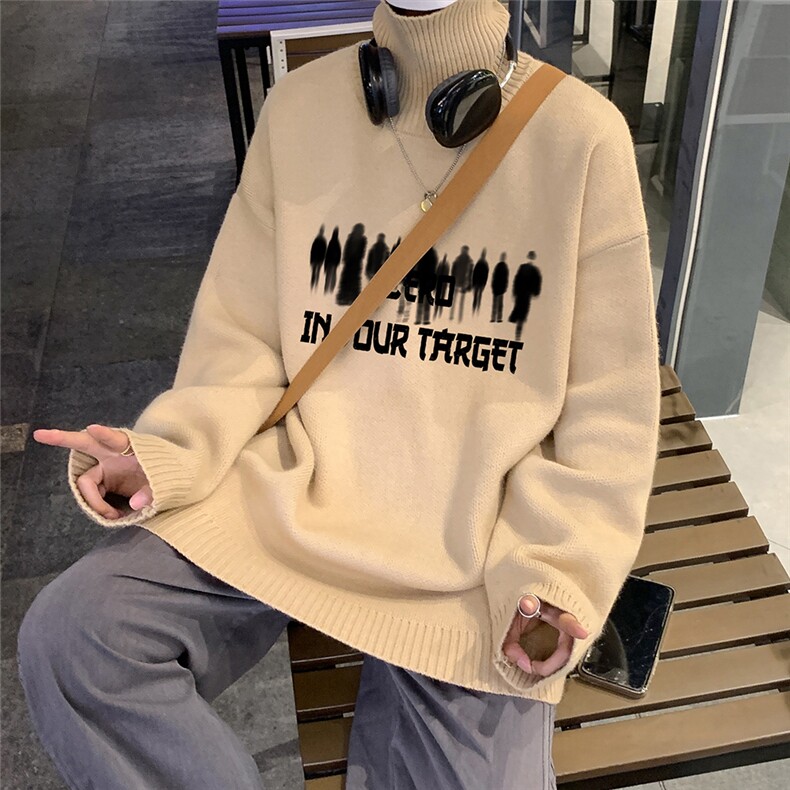 港风夜景创意人物字母印花时尚半高领毛衣A247-M6941特批50控88,男装针织衫/毛衣,电商A247