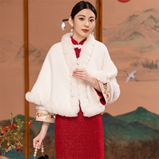 芷墨冬季新款复古中式简约通勤短款斗篷外套显高显瘦加绒短外套女，女装短外套，芷墨服饰
