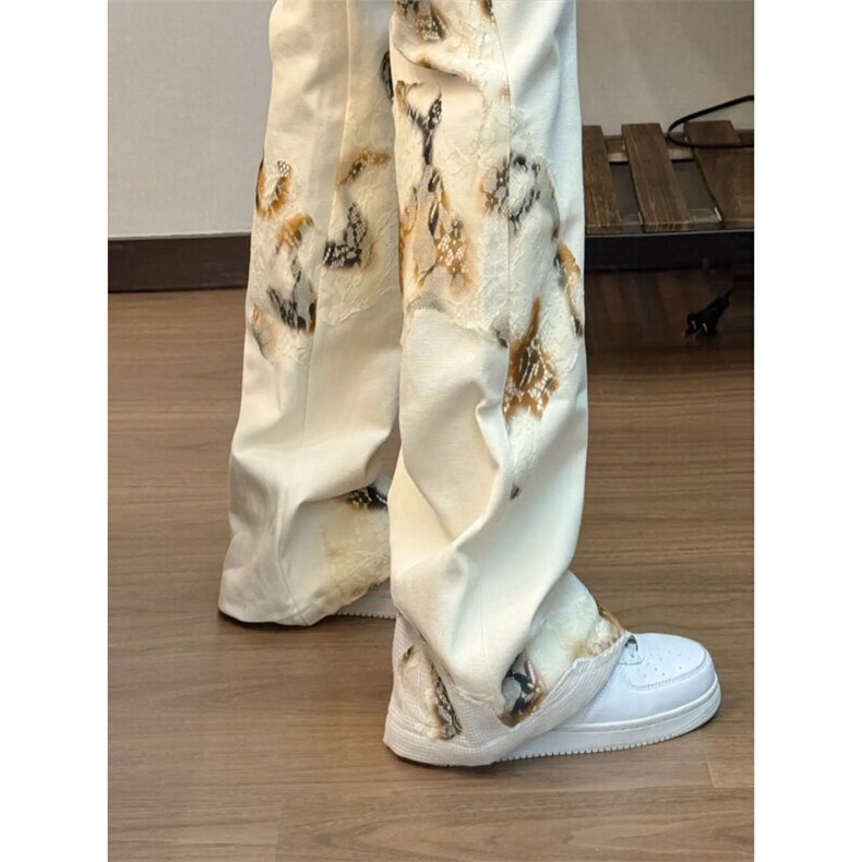 【有货】火焰蕾丝白色牛仔裤美式高街vibe微喇裤子B07LL-特P50,男装牛仔裤,星座1007（原301D）
