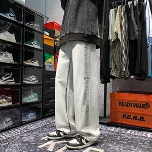 做旧休闲涂鸦水洗牛仔裤男夏季ins高街直筒宽松长裤 K4010-P45图片