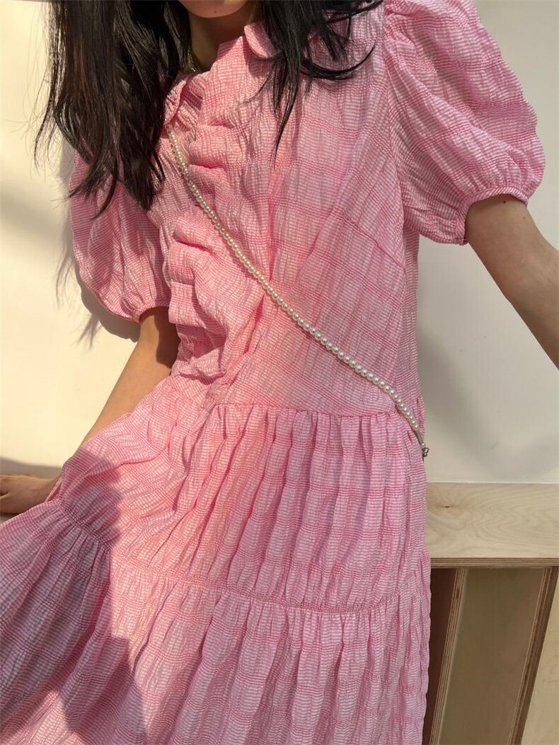 斜襟压褶娃娃裙，其它，五和六季