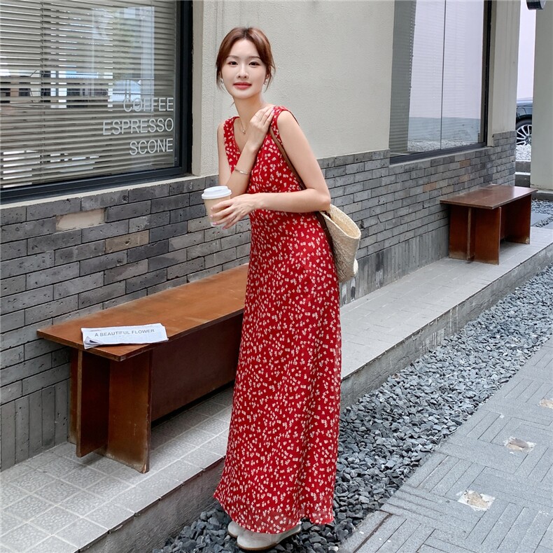 2C216-2073-P115-K168夏季雪纺小花连衣裙女装女士精品红连衣裙,女装连衣裙,2C216