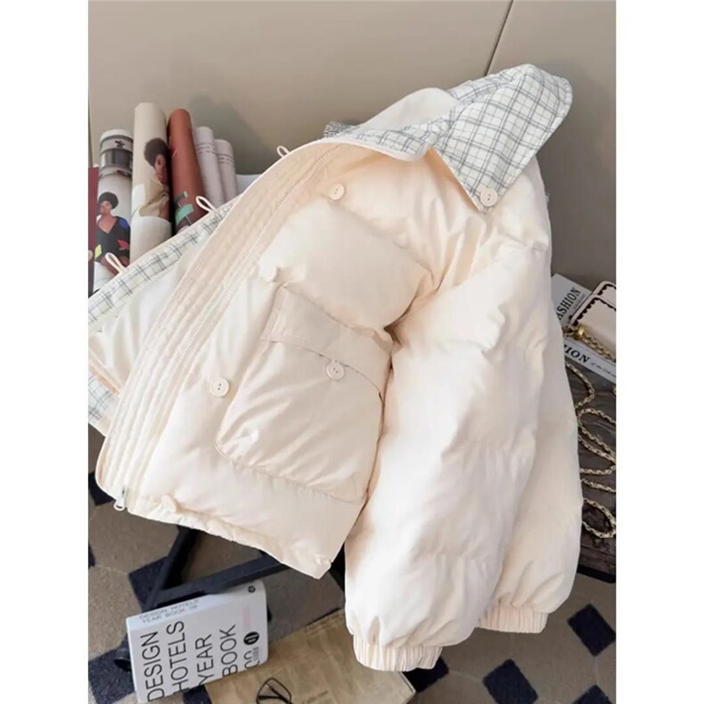 1506A/G78800/P89韩版格纹拼接翻领粉色棉服女冬季,男装棉衣,星座1506A