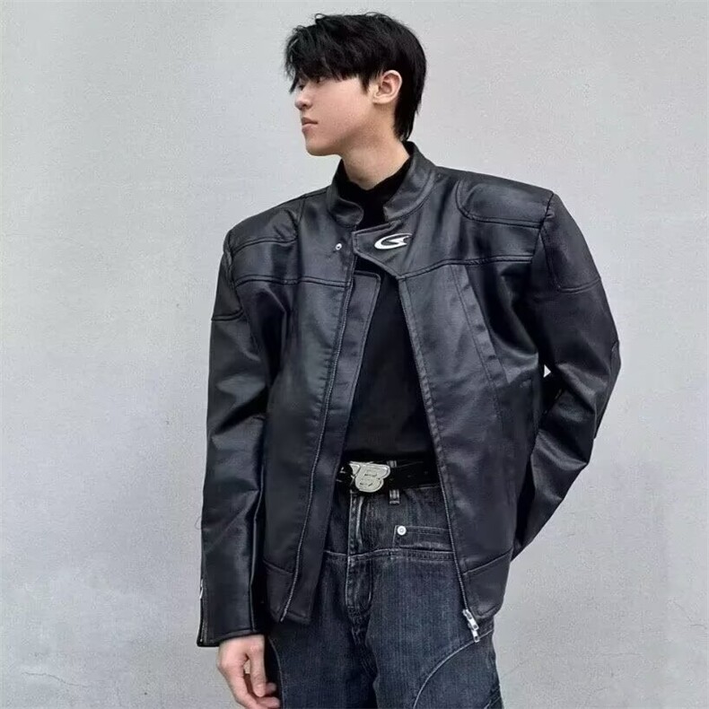 JY359-P75短款垫肩美式复古PU皮夹克外套网图,男装夹克,星座1501-3