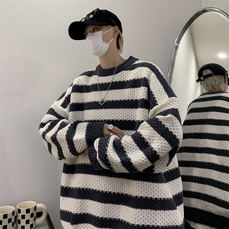 条纹毛衣男秋冬慵懒日系宽松外套复古潮牌长袖针织衫MY07128-P48,男装针织衫/毛衣,星座308B-1