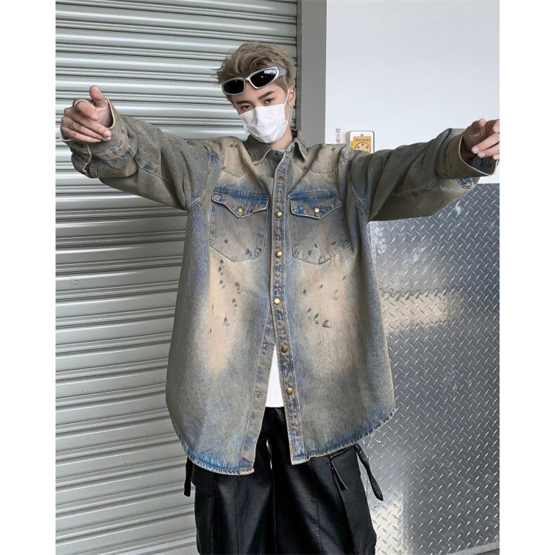 美式复古高街牛仔外套男春秋季高级感设计感小众潮翻领夹克JK985,男装工装外套,星座302B-2