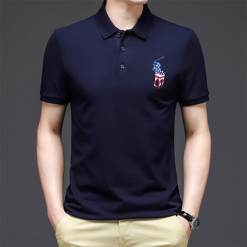 2023新款夏季男短袖POLO衫时尚翻领纯色T恤中年爸爸装半袖上衣P65,男装Polo衫,星座1105-3