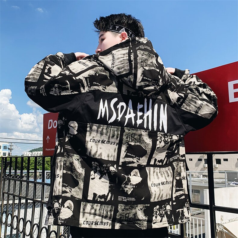 外套男春秋季男士韩版潮流男装连帽ins夹克衣服潮牌 A436-D81-P95图片