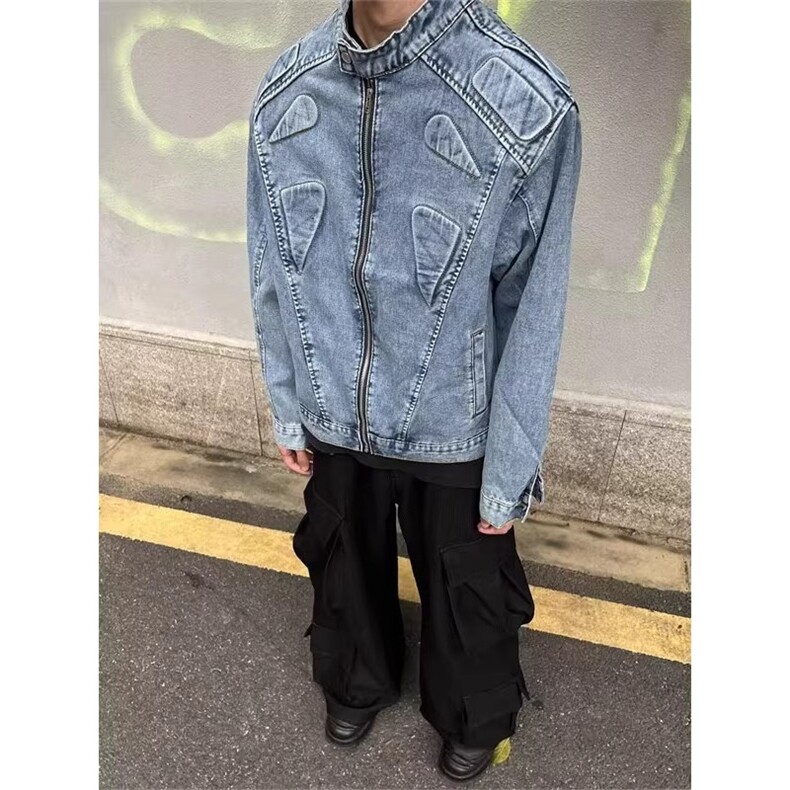 美式复古水洗做旧牛仔外套男女潮牌高街痞帅宽松夹克JK895-P73,男装工装外套,星座208-5