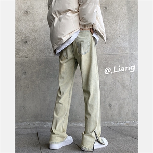 弹力拉链黄泥色牛仔裤男715-6-BX15P50(控68）图片