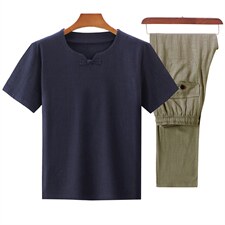 深蓝上衣+豆绿长裤