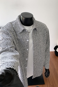 400g重磅雪尼尔条纹宽松肌理感大码夹克外套男J5265-特P40控78图片
