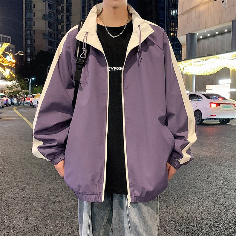 港风秋季新款宽松夹克男撞色立领上衣两面穿外套MYJ24-7907-P65图片